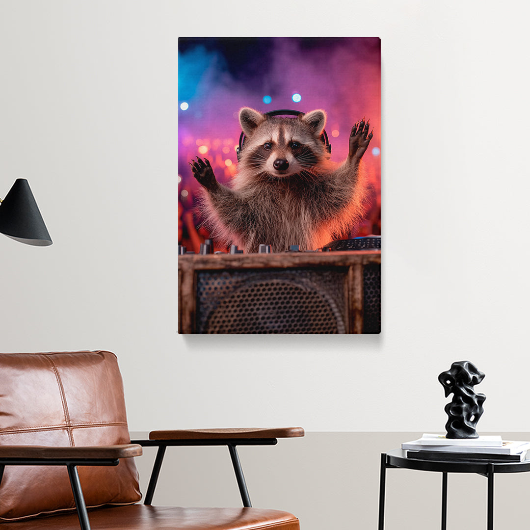 DJ Raccoon Portrait Canvas Prints Artesty