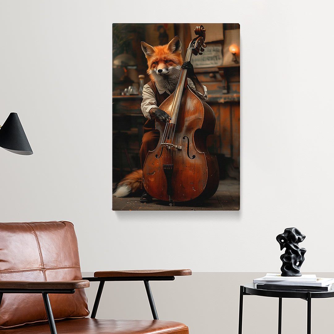 Fox Playing Double Bass Canvas Prints Artesty
