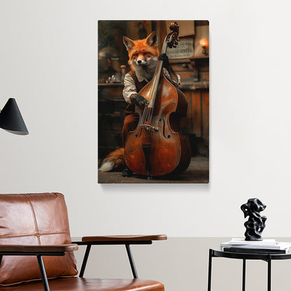 Fox Playing Double Bass Canvas Prints Artesty