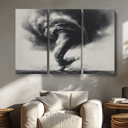 Black and White Tornado with Tree Animals Canvas Print Artesty 3 panels 36" x 24"