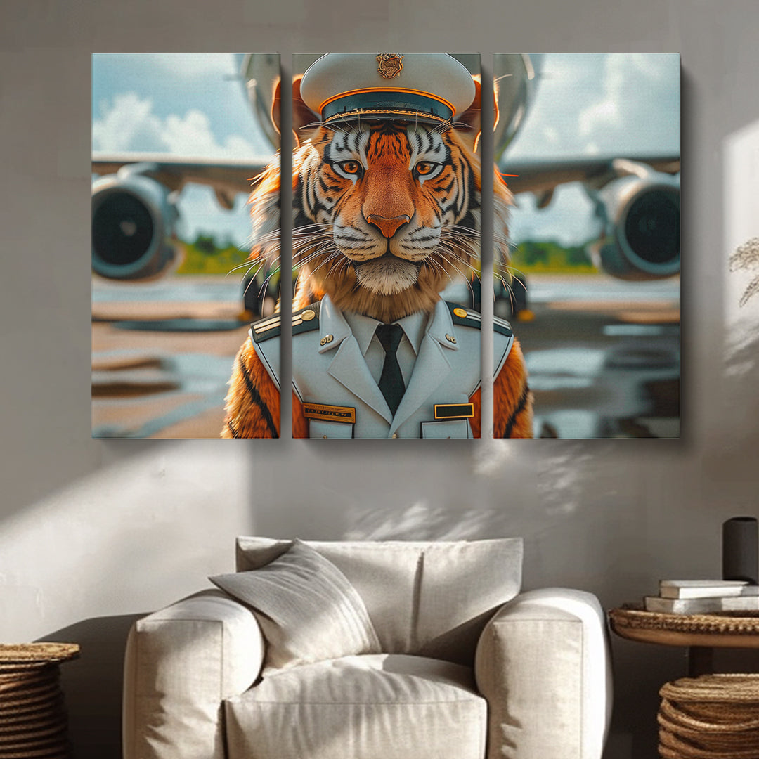 Captain Tiger Pilot Animals Canvas Print Artesty