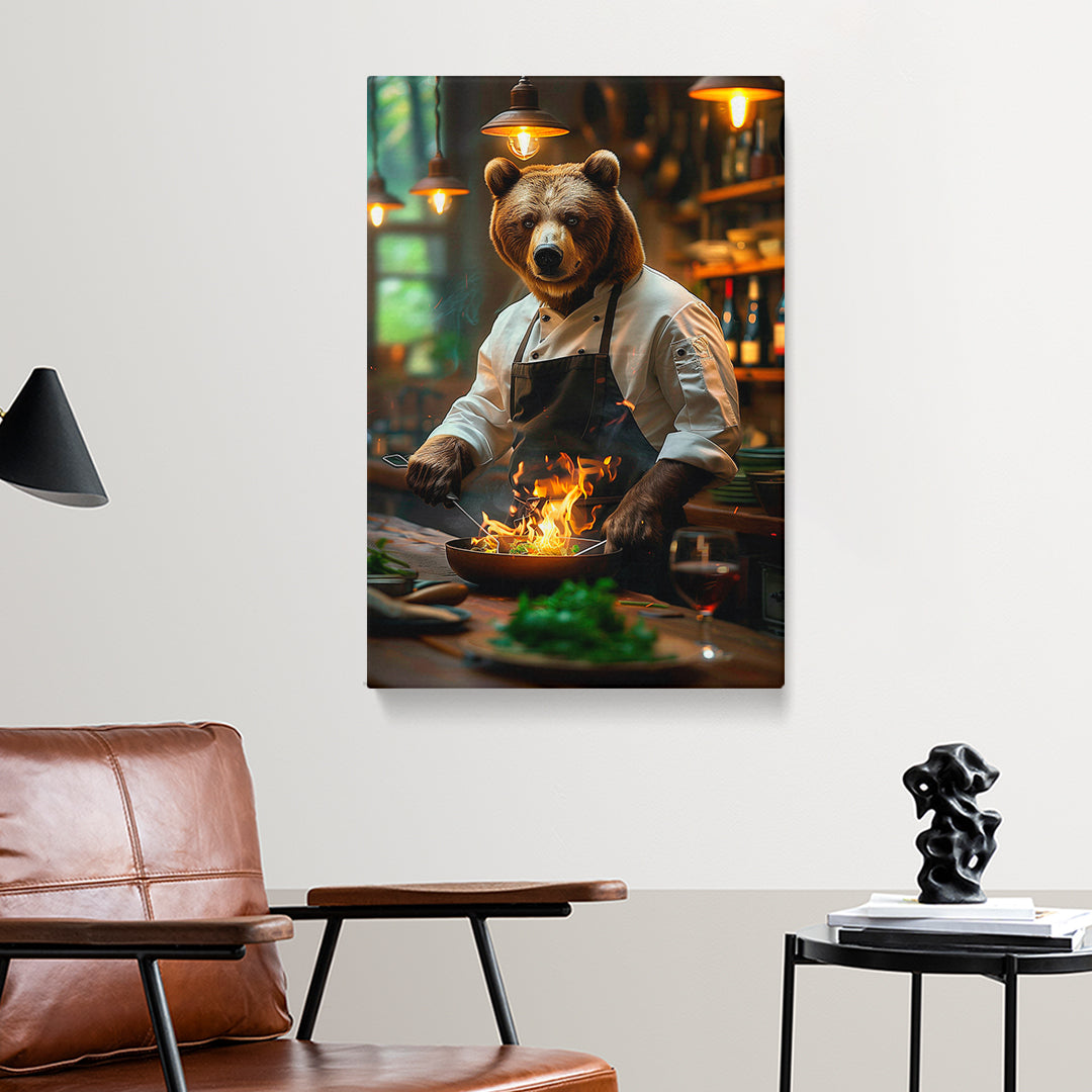 Bear Chef Cooking Over Flames Canvas Prints Artesty