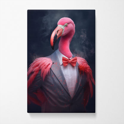 Elegant Flamingo in Gray Suit Canvas Prints Artesty