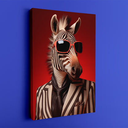 Chic Zebra in Pinstripe Suit, Quirky Animal Art Abstract Art Print Artesty   