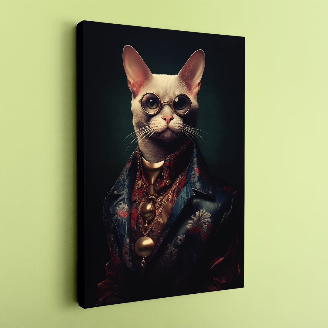 White Cat in Vintage Glasses Canvas Prints Artesty