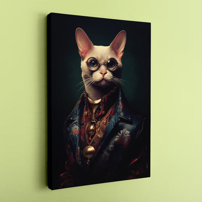 White Cat in Vintage Glasses Canvas Prints Artesty