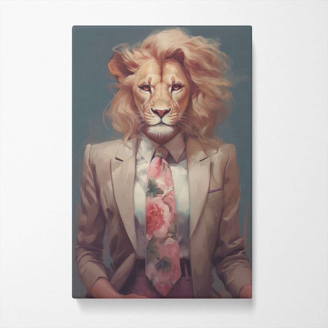 Lion in Floral Tie and Blazer Canvas Prints Artesty