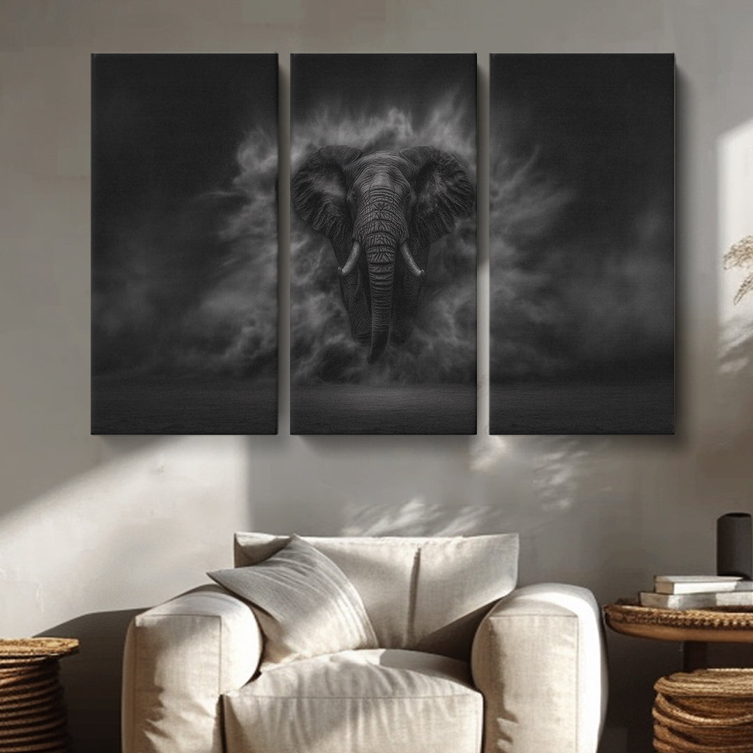 Black and White Elephant Animals Canvas Print Artesty