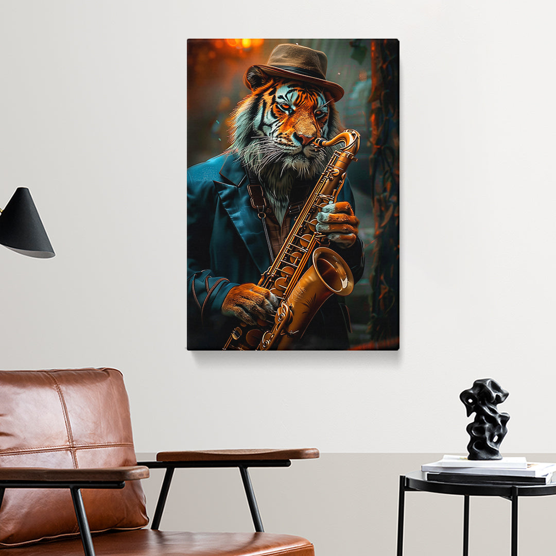 Tiger Playing Saxophone Canvas Prints Artesty 1 Panel 16"x24"