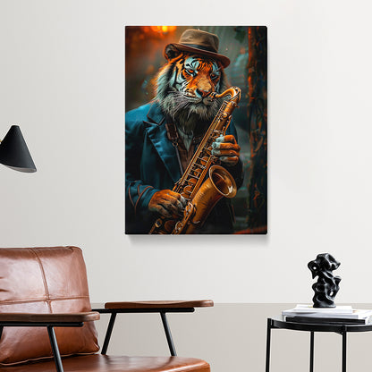 Tiger Playing Saxophone Canvas Prints Artesty 1 Panel 16"x24"