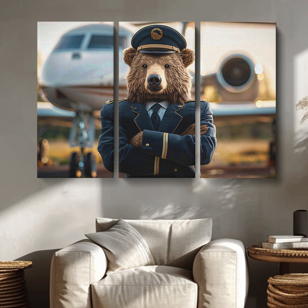 Bear Airline Pilot Animals Canvas Print Artesty