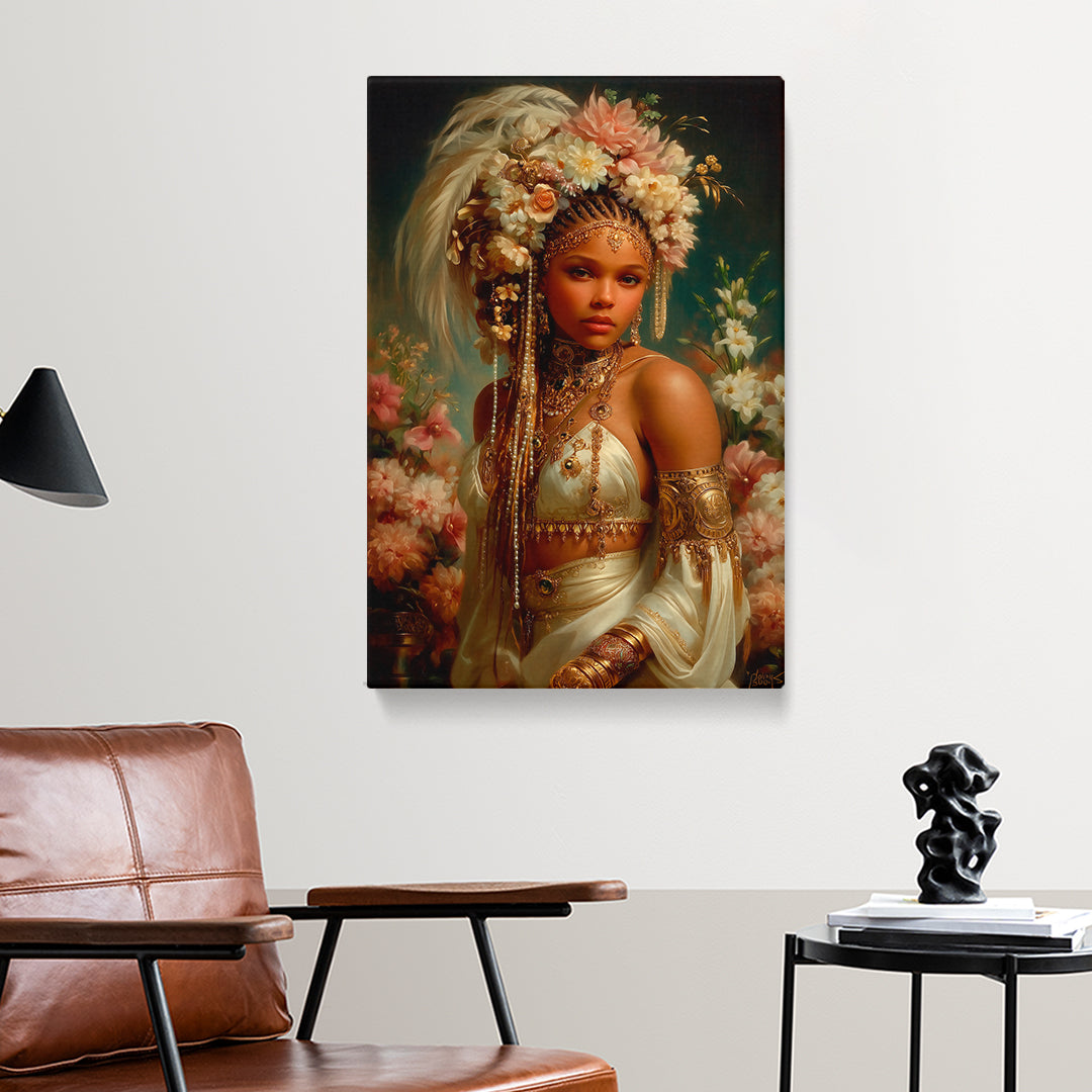 African Goddess with Floral Crown Canvas Prints Artesty