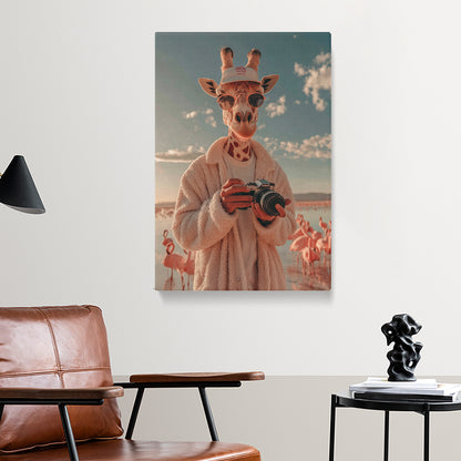 Giraffe Photographer with Camera Canvas Prints Artesty 1 Panel 16"x24"