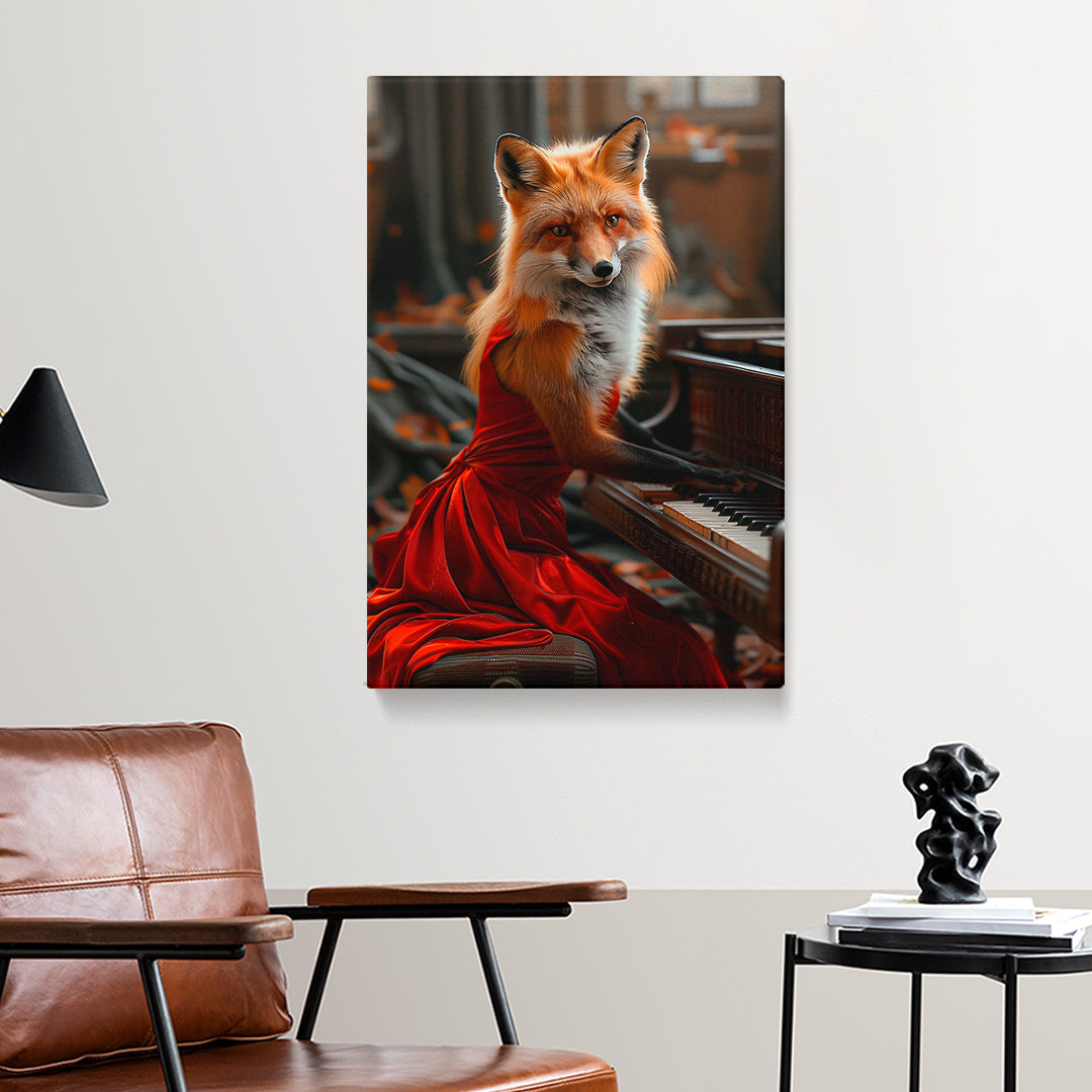 Pianist Fox in Red Dress Canvas Prints Artesty