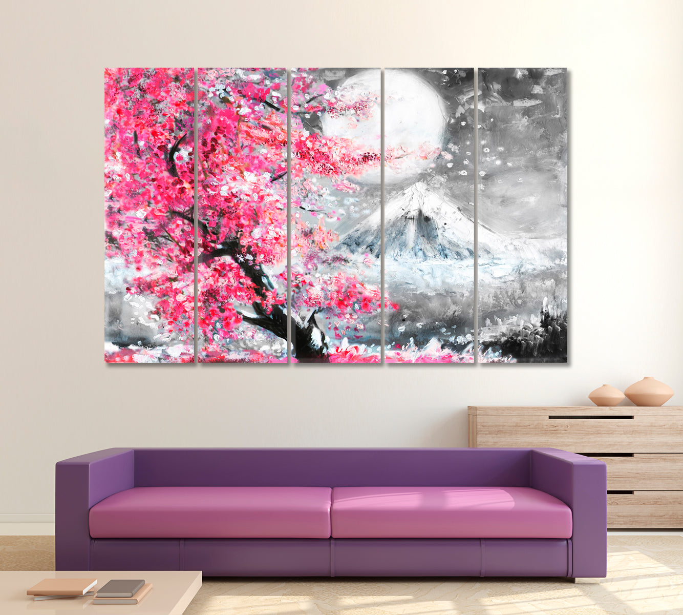 Landscape With Sakura And Mountain Asian Style Canvas Print Wall Art Artesty   