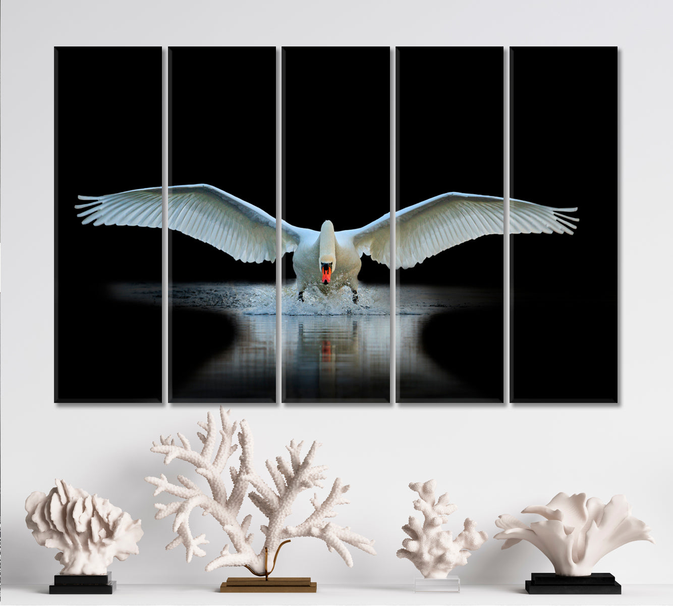 Swan With Open Wings Unique Moment Animals Canvas Print Artesty 5 panels 36" x 24" 