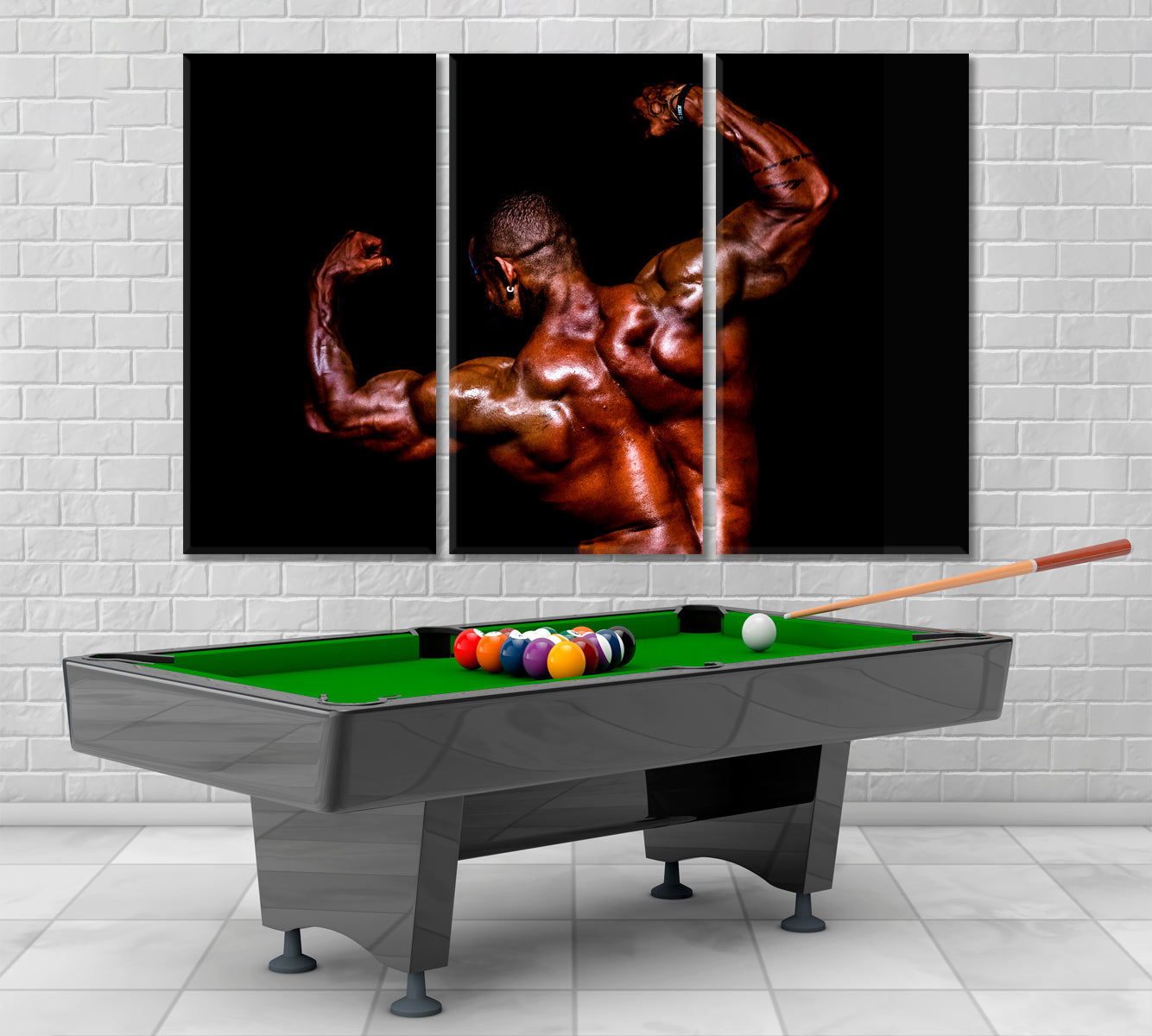 Bodybuilding Muscular Man Athlete Sport Motivation Sport Poster Print Decor Artesty 3 panels 36" x 24" 