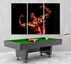 Bodybuilding Muscular Man Athlete Sport Motivation Sport Poster Print Decor Artesty 3 panels 36" x 24" 
