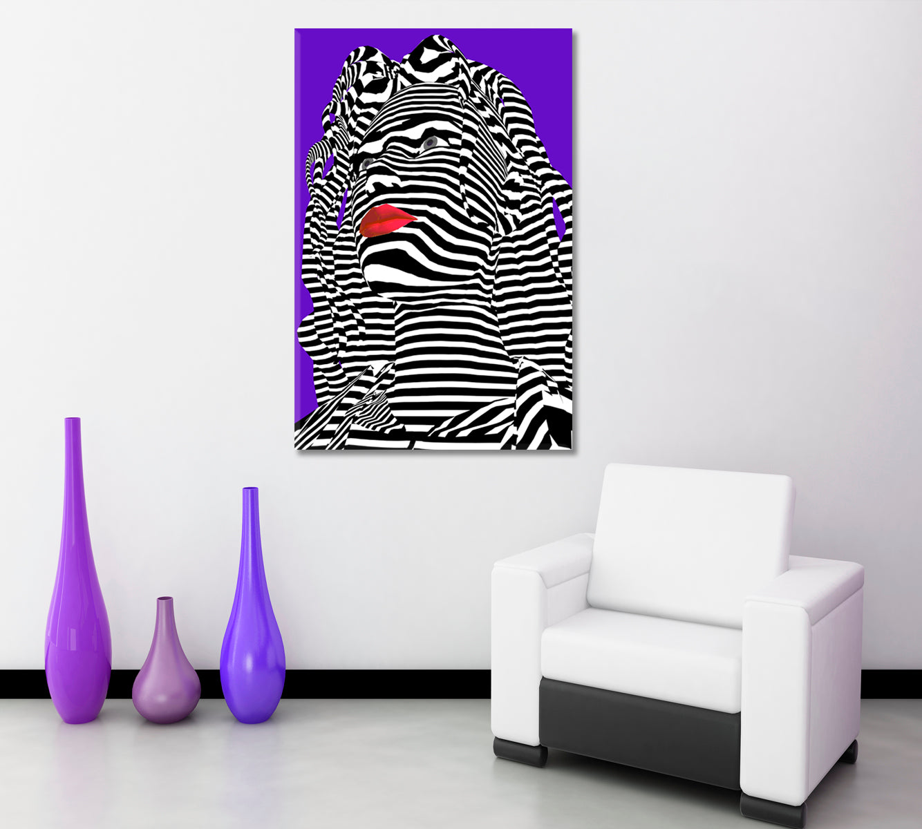 POP ART Zebra Girl's Face White Stripes Red Lips Celebs Canvas Print Artesty   