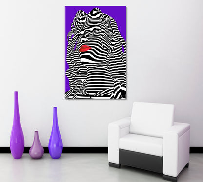 POP ART Zebra Girl's Face White Stripes Red Lips Celebs Canvas Print Artesty   