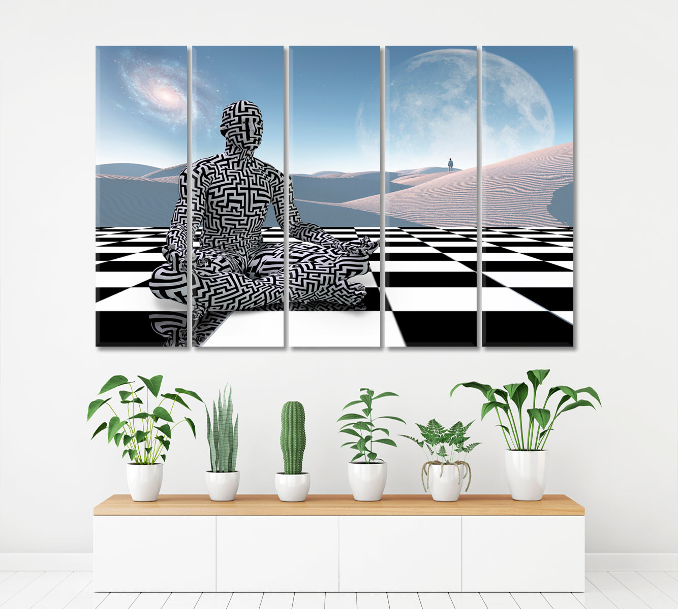 Meditation On a Chessboard Surrealism Surreal Fantasy Large Art Print Décor Artesty 5 panels 36" x 24" 