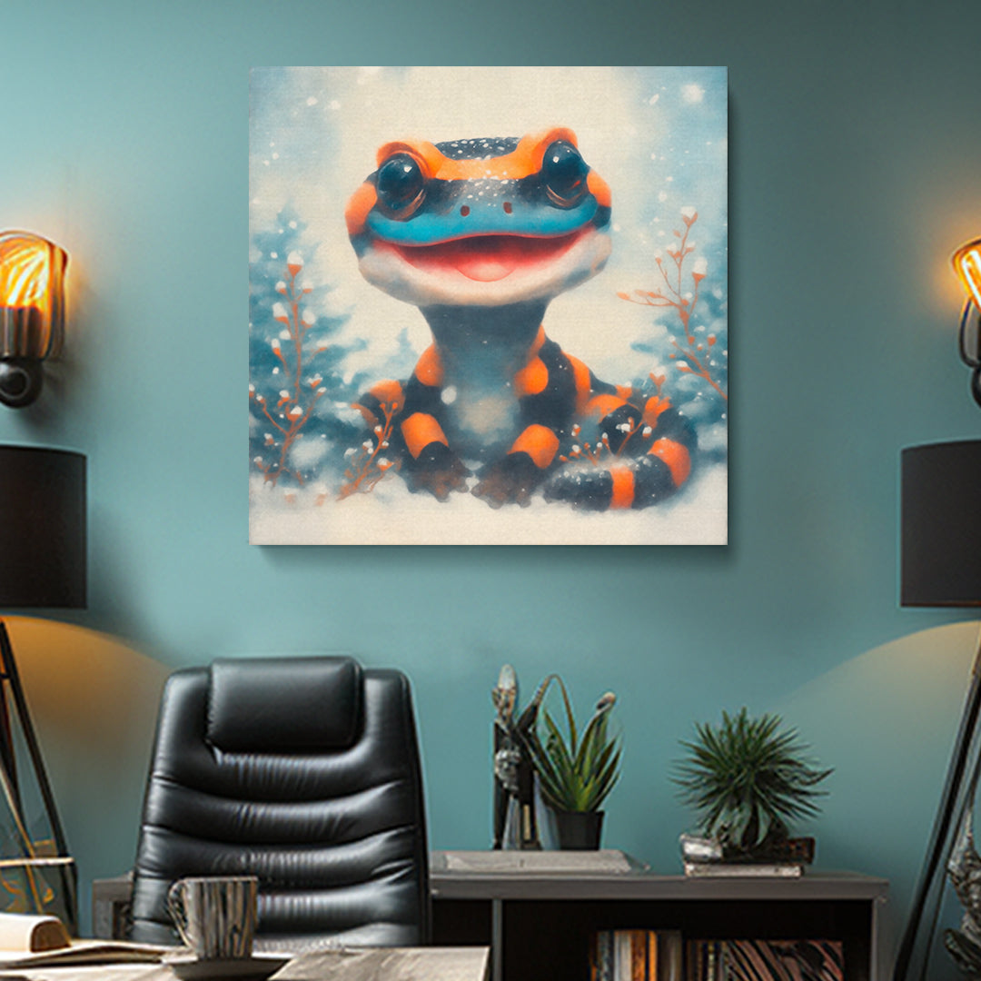 Smiling Salamander in Snow Contemporary Art Artesty