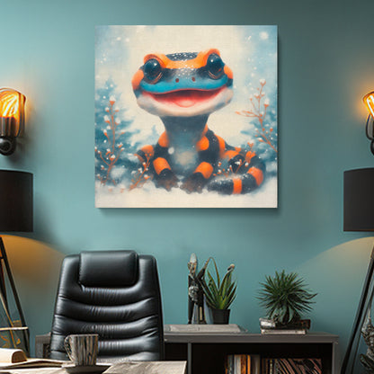 Smiling Salamander in Snow Contemporary Art Artesty