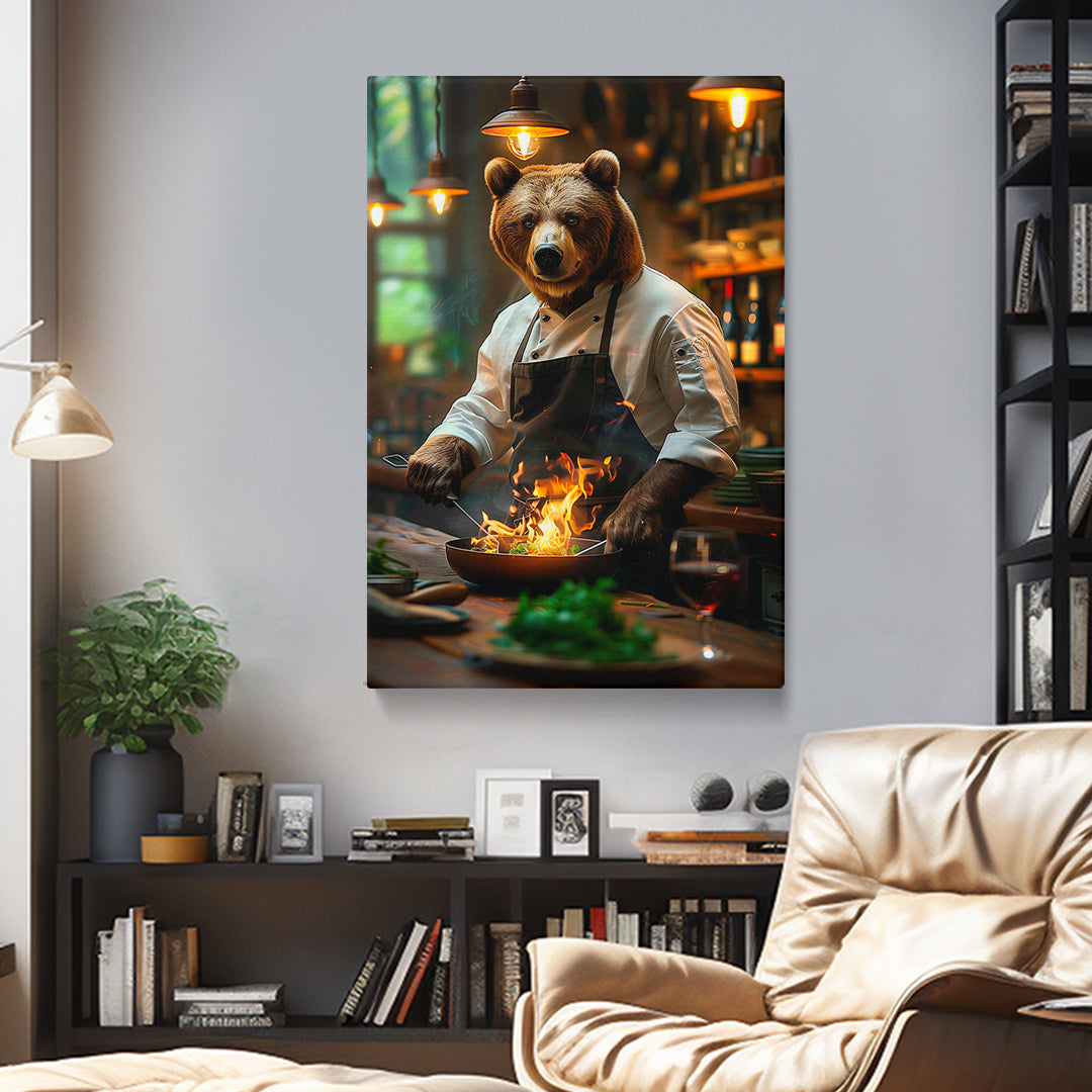 Bear Chef Cooking Over Flames Canvas Prints Artesty 1 Panel 16"x24"