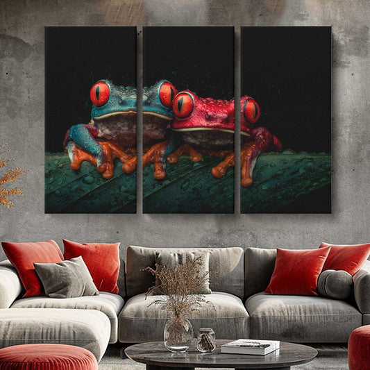 Colorful Red-Eyed Tree Frogs Animals Canvas Print Artesty 3 panels 36" x 24"
