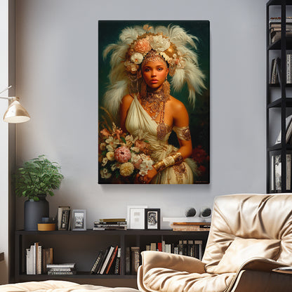 African Women Portrait with Feathers Crown Canvas Prints Artesty