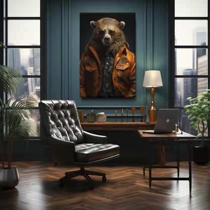 Brutal Bear in Jacket and Sunglasses Canvas Prints Artesty