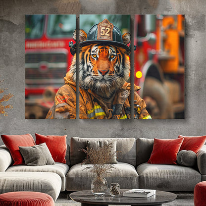 Tiger Firefighter Animals Canvas Print Artesty 3 panels 36" x 24"