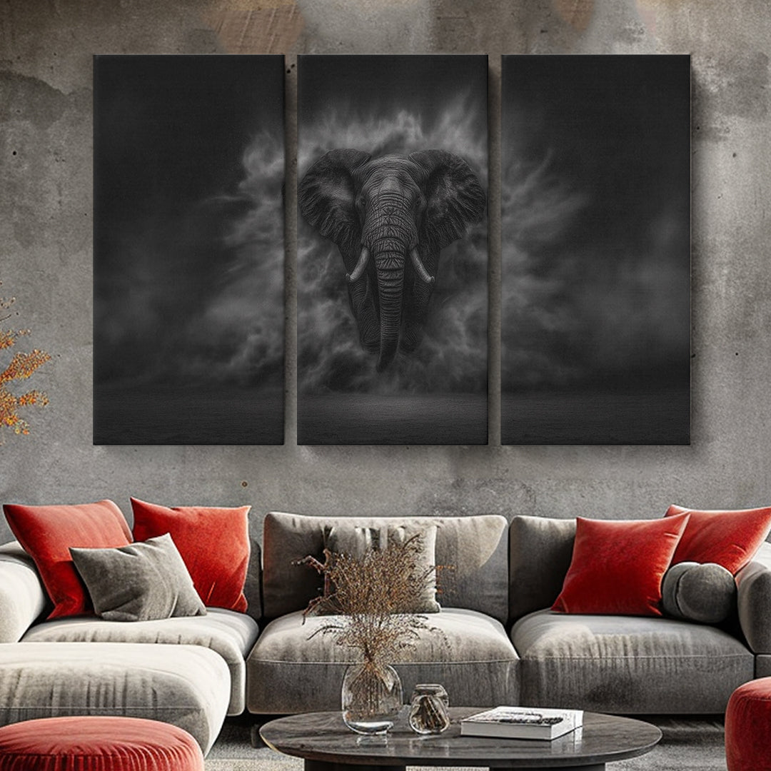 Black and White Elephant Animals Canvas Print Artesty 3 panels 36" x 24"