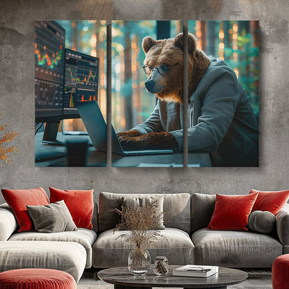 Bear Programmer Animals Canvas Print Artesty 3 panels 36" x 24"