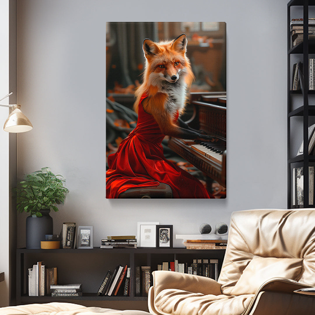 Pianist Fox in Red Dress Canvas Prints Artesty