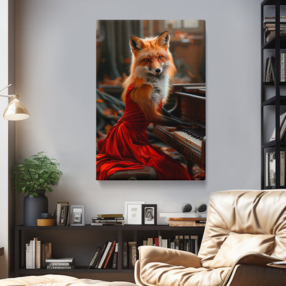 Pianist Fox in Red Dress Canvas Prints Artesty