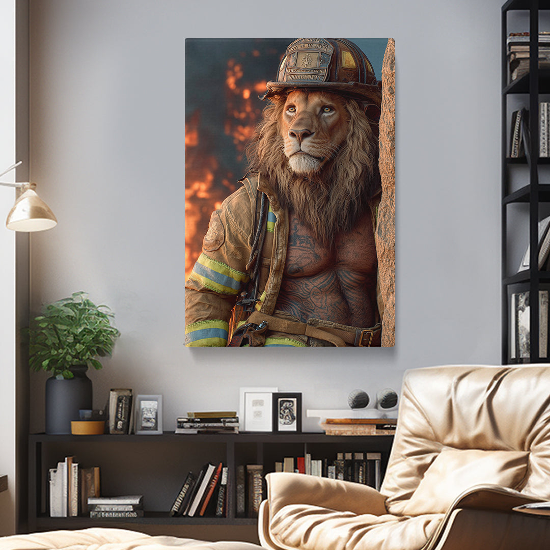 Lion Firefighter Heroic Animal Canvas Prints Artesty