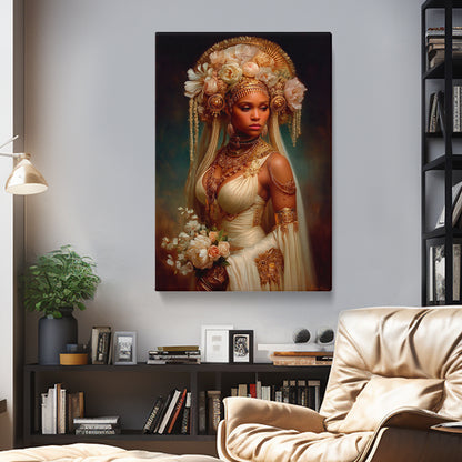 Canvas artwork of African goddess in elegant gown