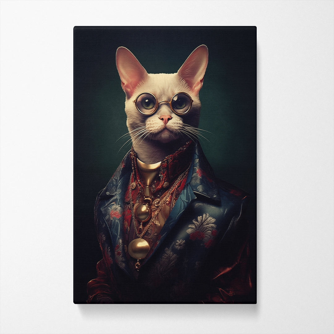 White Cat in Vintage Glasses Canvas Prints Artesty