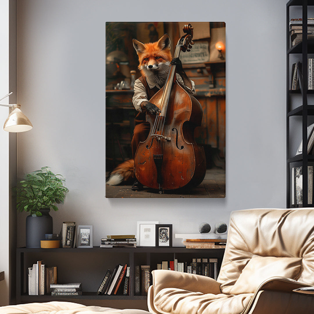 Fox Playing Double Bass Canvas Prints Artesty