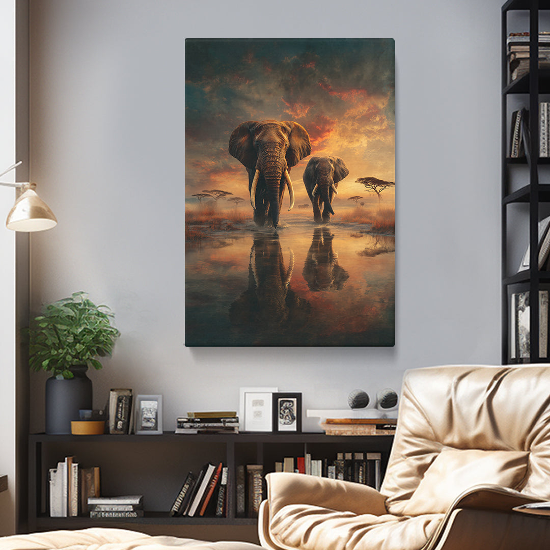 Majestic African Elephants at Sunset Canvas Prints Artesty