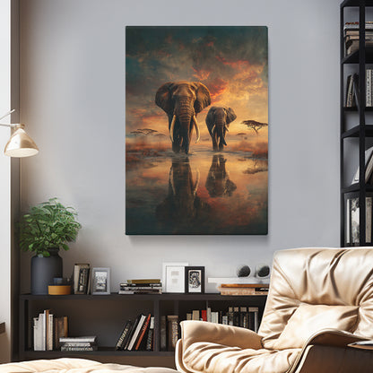 Majestic African Elephants at Sunset Canvas Prints Artesty