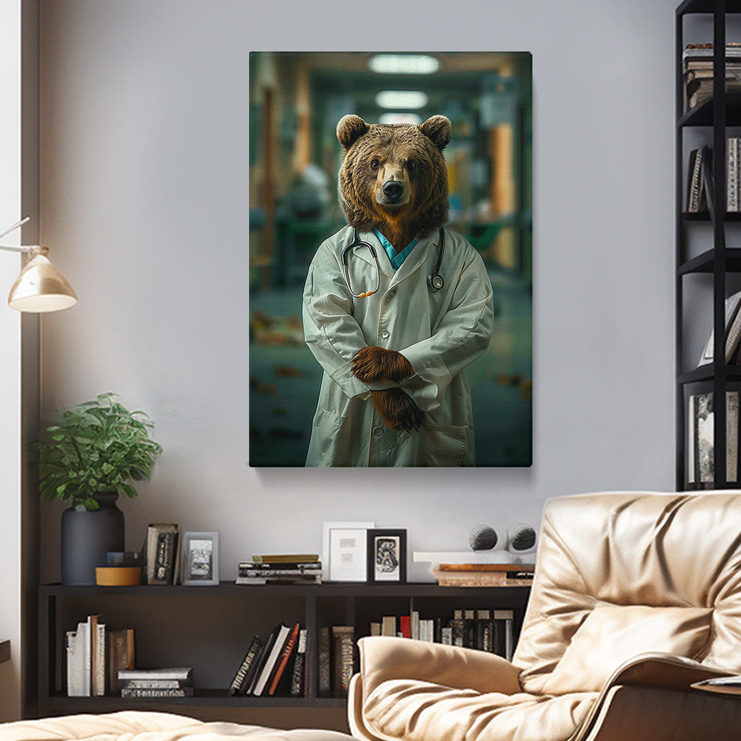 Brown Bear Doctor in White Coat Canvas Prints Artesty 1 Panel 16"x24"