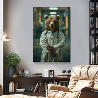 Brown Bear Doctor in White Coat Canvas Prints Artesty 1 Panel 16"x24"
