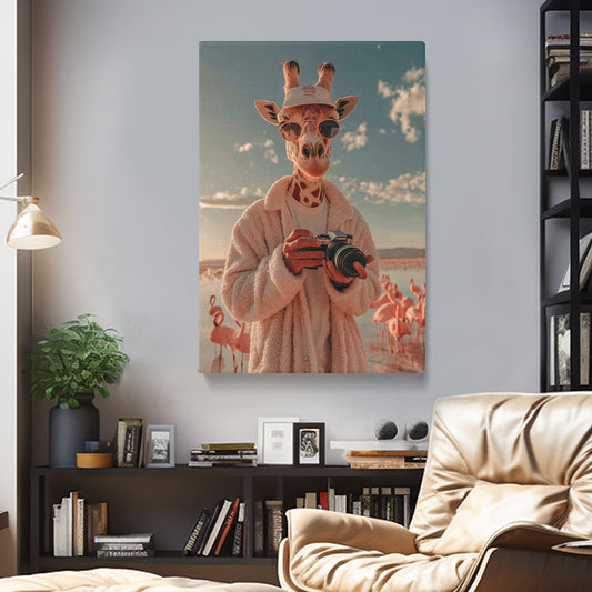 Giraffe Photographer with Camera Canvas Prints Artesty