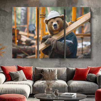 Bear Construction Worker Animals Canvas Print Artesty 3 panels 36" x 24"