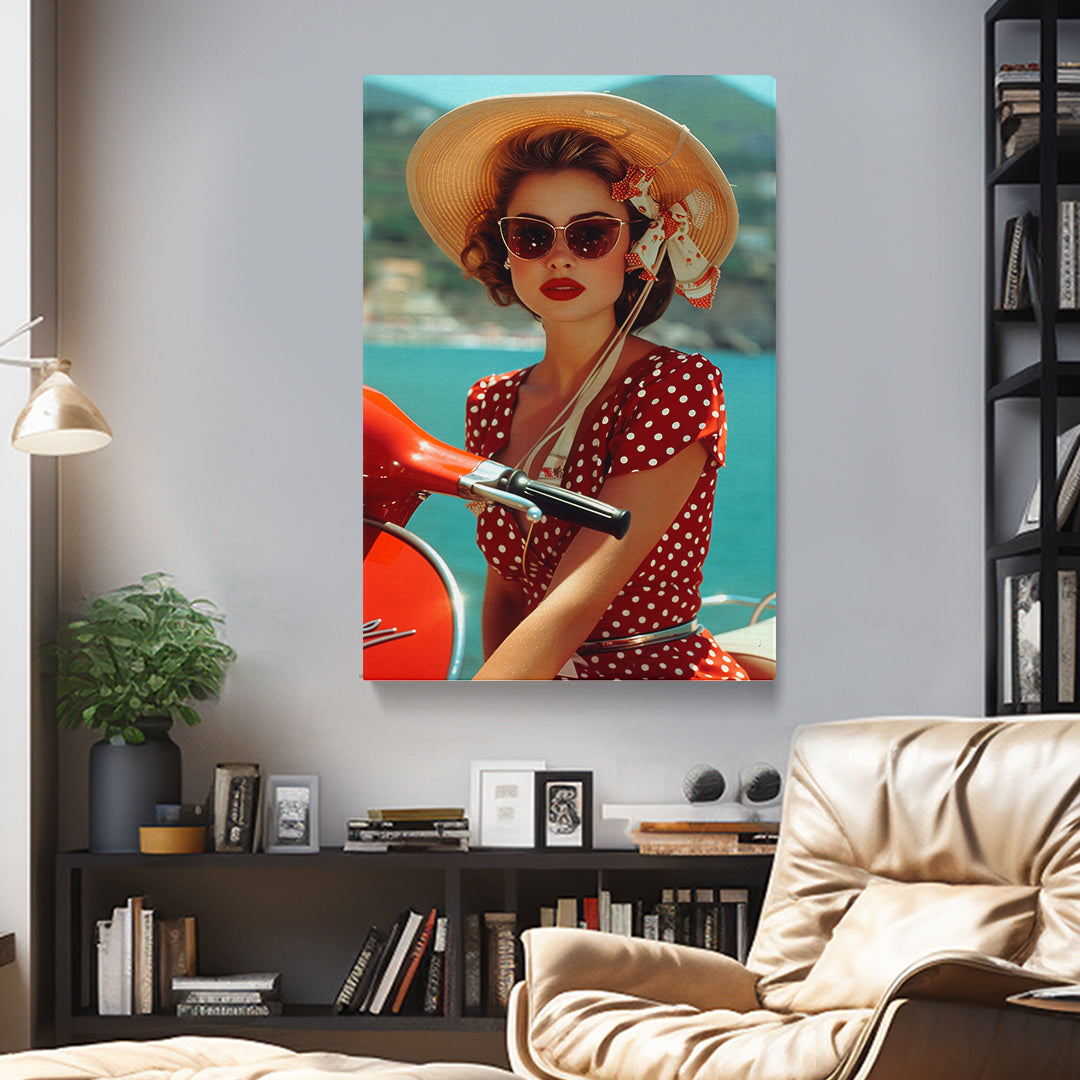 Girl on Retro Scooter Canvas Prints Artesty 1 Panel 16"x24"