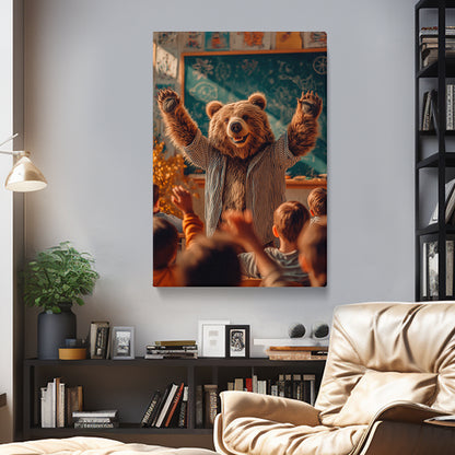 Happy Bear Teacher in Classroom Canvas Prints Artesty