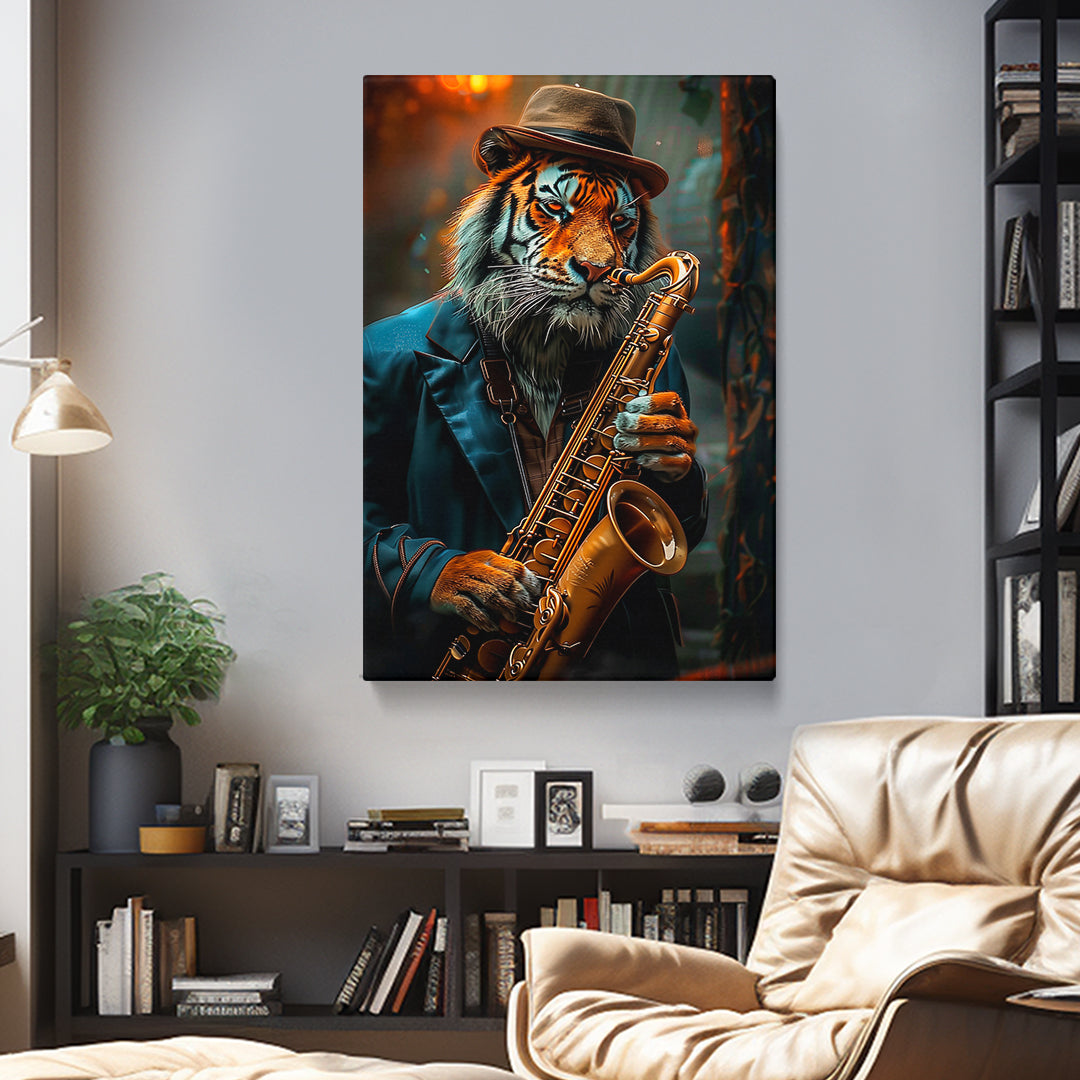 Tiger Playing Saxophone Canvas Prints Artesty
