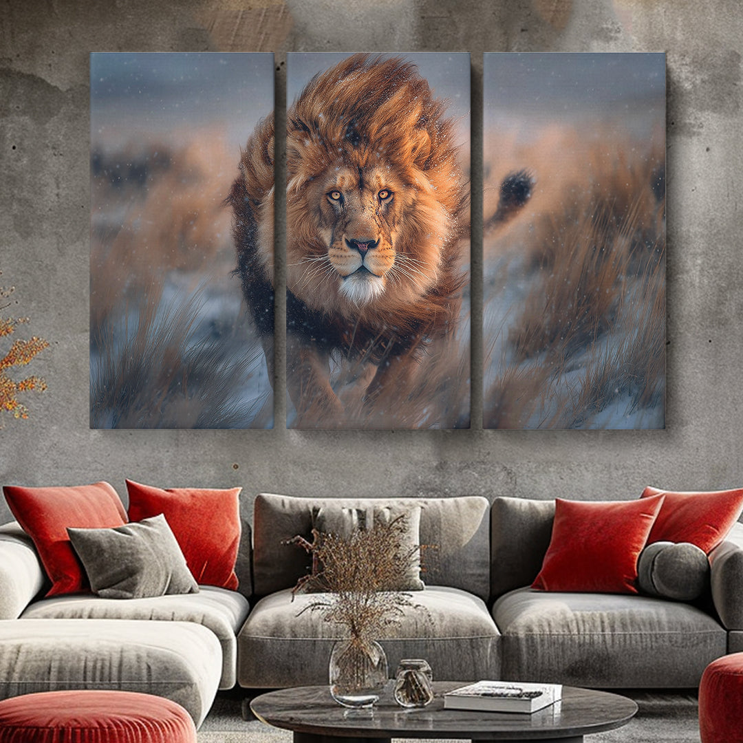 Running Lion Animals Canvas Print Artesty 3 panels 36" x 24"